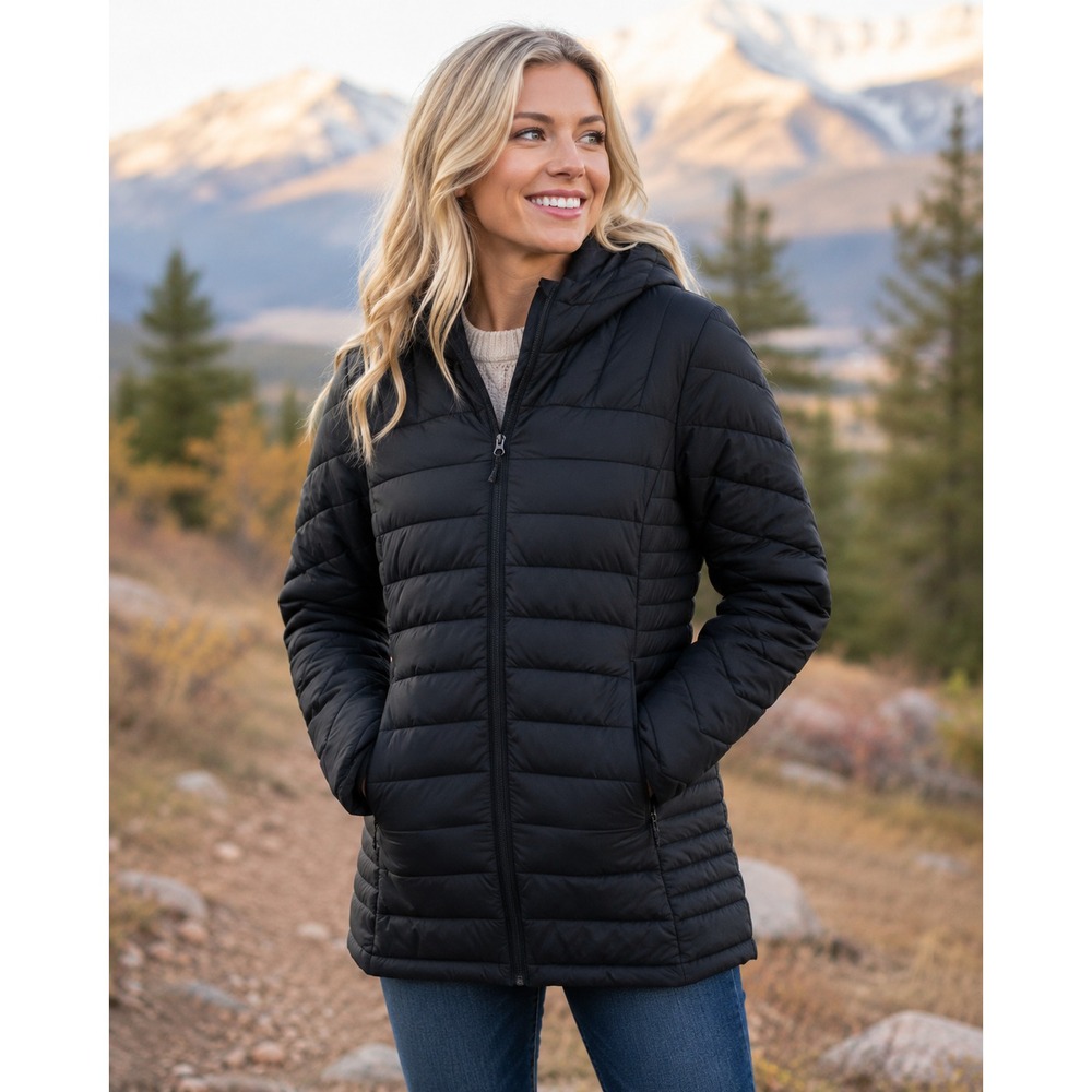 NWT Lands' End Women's Long Packable Puffer Hooded Jacket Black Size SM $149
